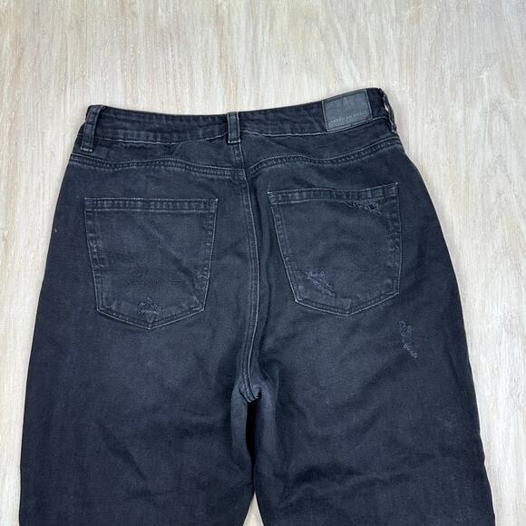 American Eagle Black Mom Jean Dark Wash High Rise Distressed Denim Jeans 4 - Picture 14 of 15